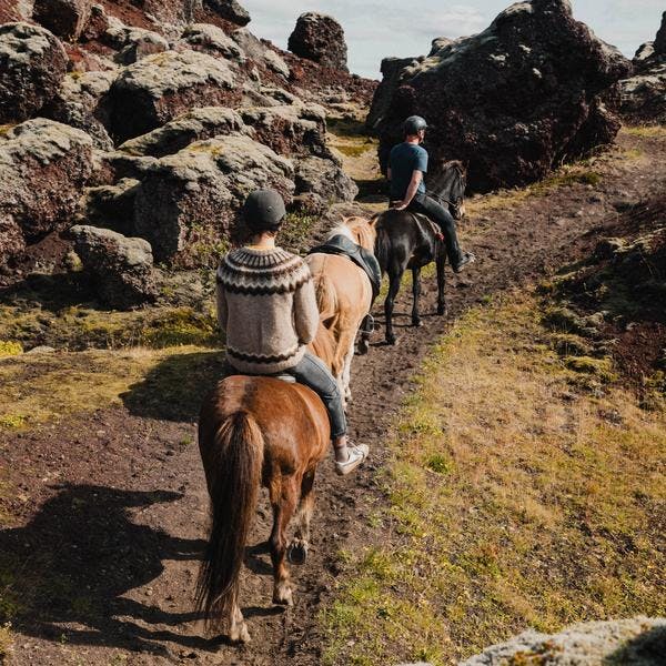 people on a horse riding tour in Icelandic nature
